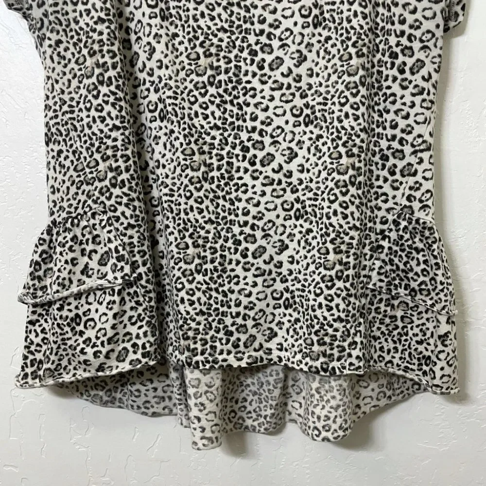 Rebecca Taylor Cheetah Leopard Print Ruffle Cotton Tee  Shirt